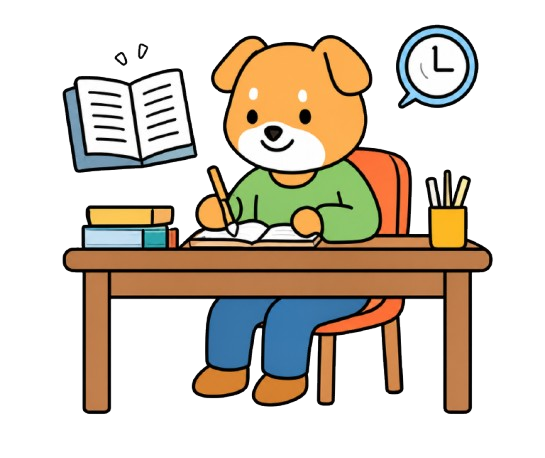 Dog studying at desk